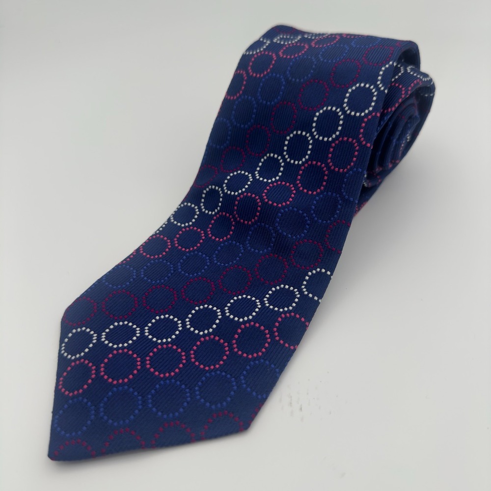 Turnbull & Asser Tie Mens One Size Blue Geometric Silk Woven Pointed England